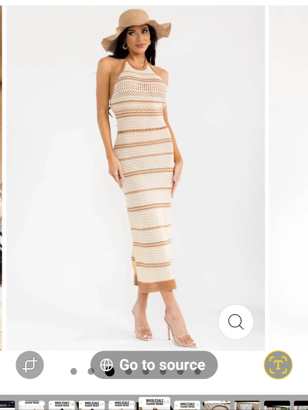 Cream and Tan Crochet Halter Midi Dress